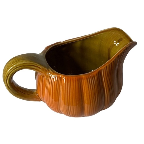 Harvest Pumpkin Gravy Boat Pitcher Hand Painted Glazed Ceramic NEW Merchandise - Picture 11 of 15
